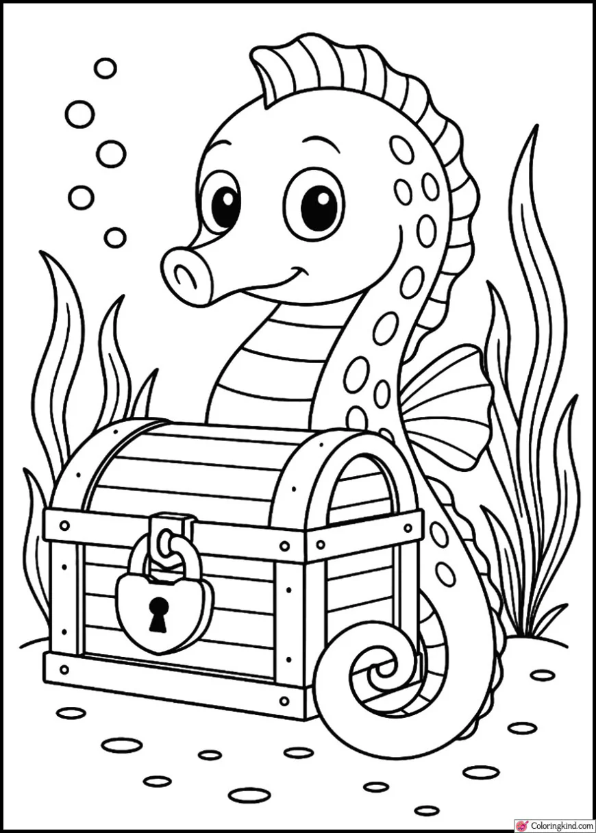 Seahorse Guarding the Ocean Treasure Chest