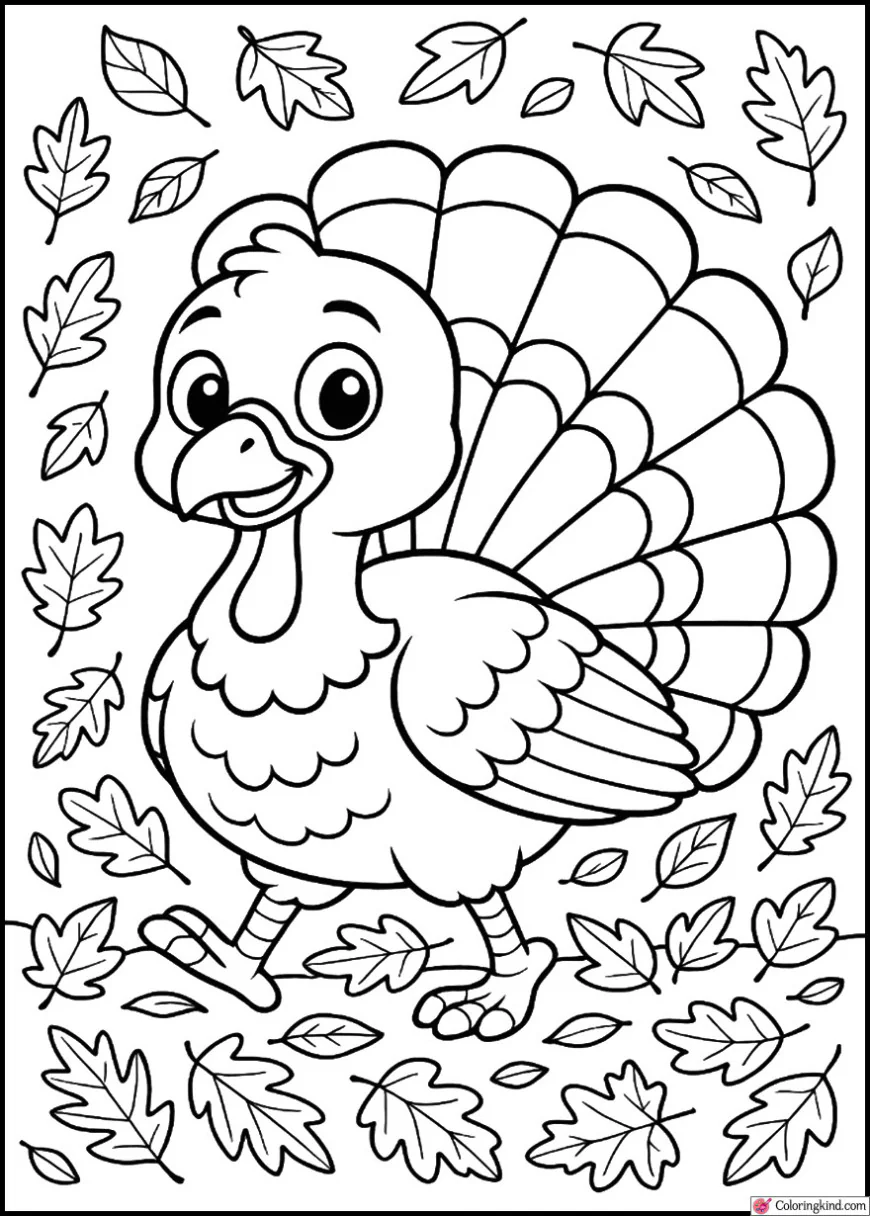 Turkey Strolling Through Autumn Leaves