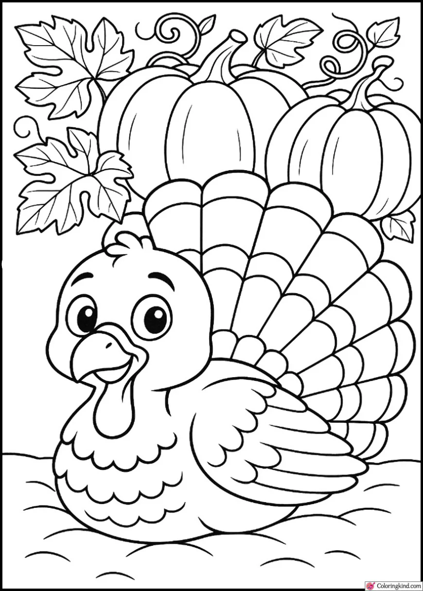 Turkey Resting Under a Pumpkin Patch