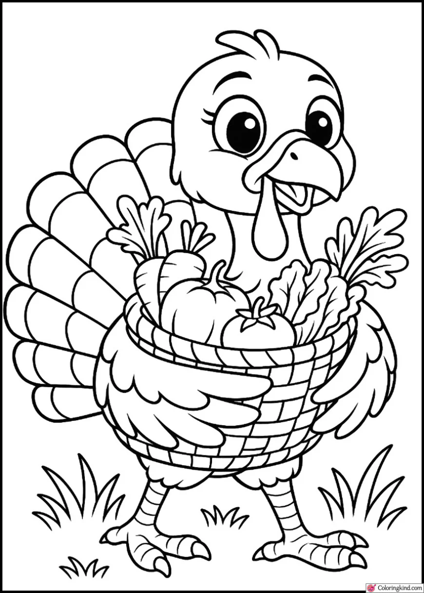 Turkey Carrying a Basket of Vegetables