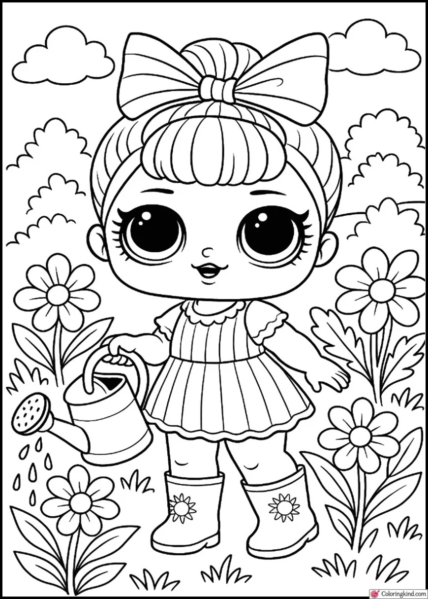 Sunshine Girl Watering Flowers in Garden