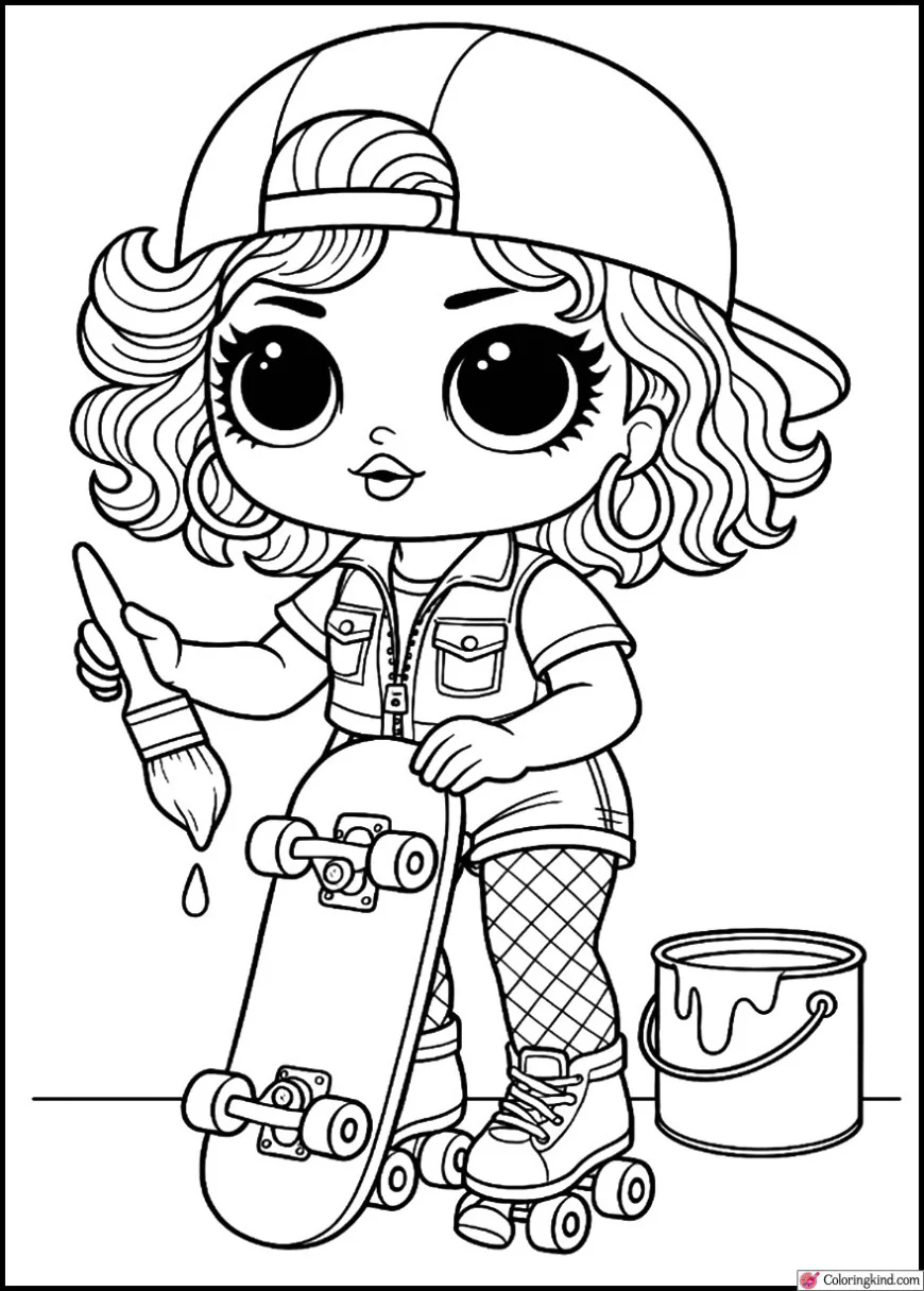 Roller Chick Painting Her Skateboard