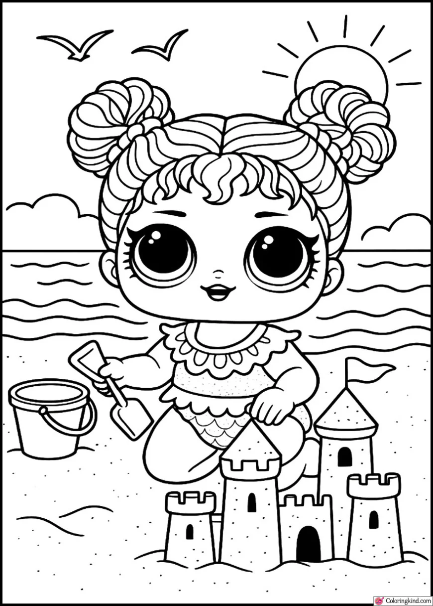 Splash Queen Building Sandcastles at Beach