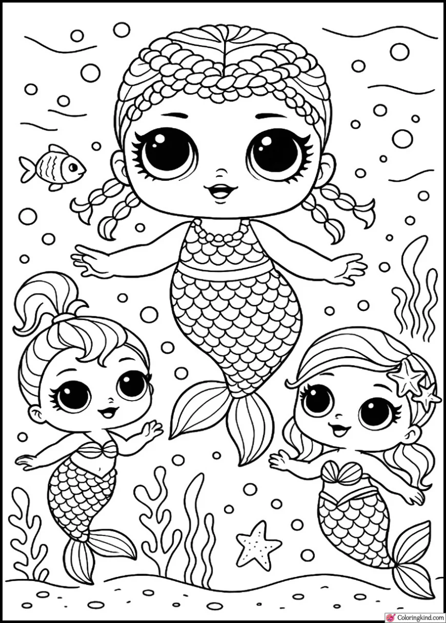 Merbaby Playing with Mermaid Friends Underwater
