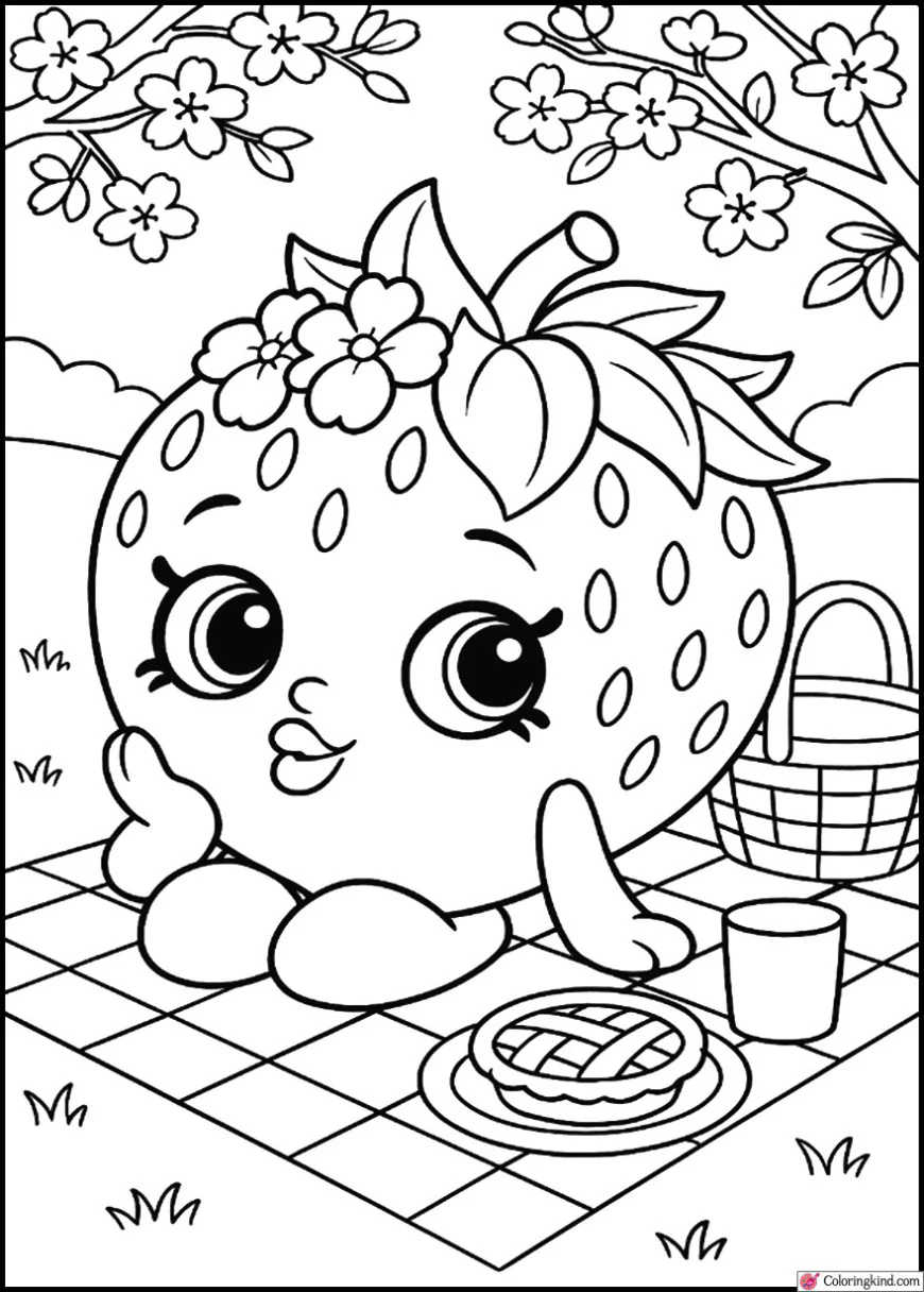 Strawberry Kiss at a Picnic Under Cherry Blossoms