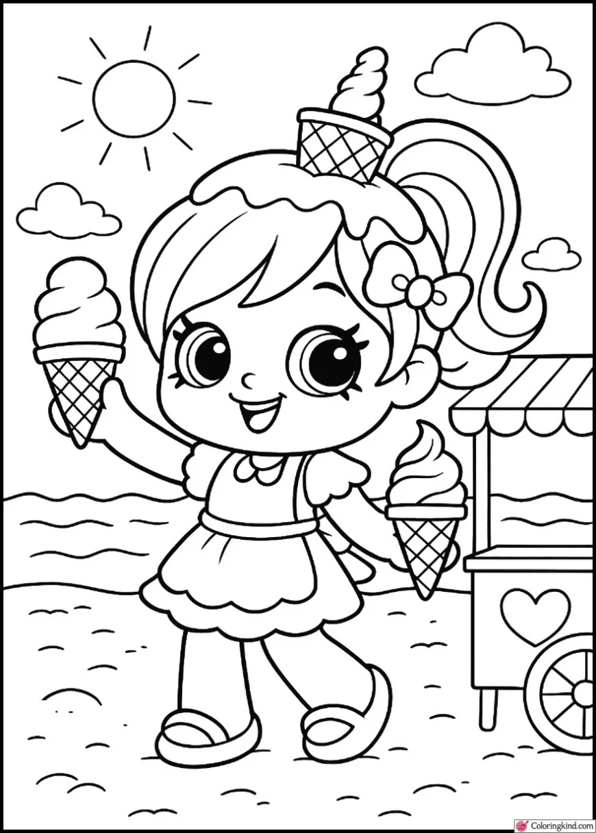 Peppa Mint Serving Ice Cream on a Hot Beach Day