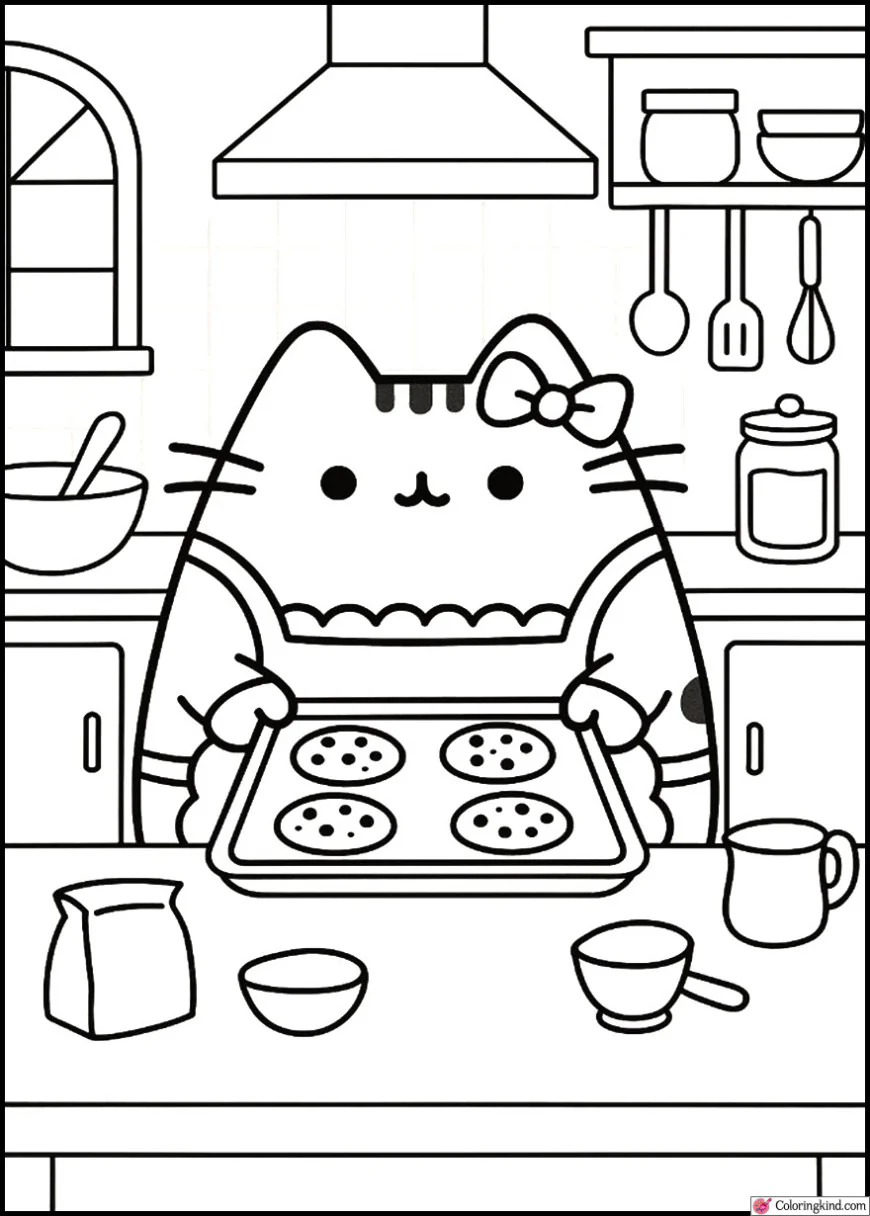 Pusheen Baking Cookies in a Cozy Kitchen