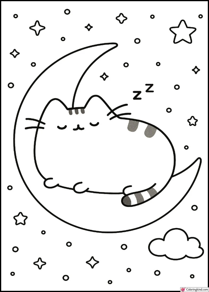 Pusheen Sleeping on a Crescent Moon