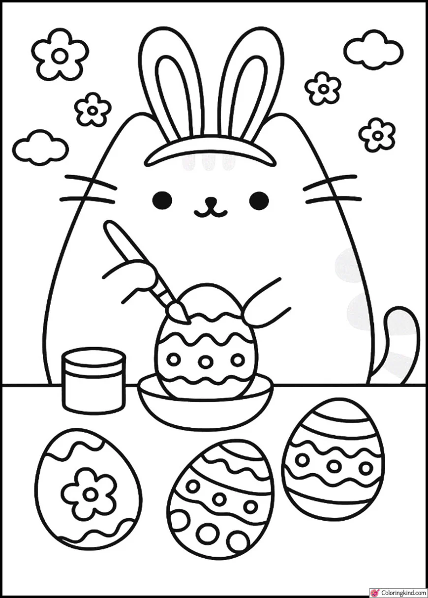 Pusheen Decorating Easter Eggs