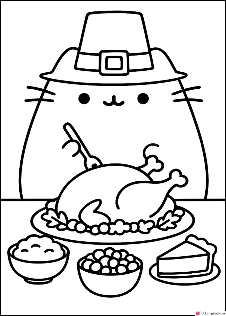 Pusheen Having a Thanksgiving Feast