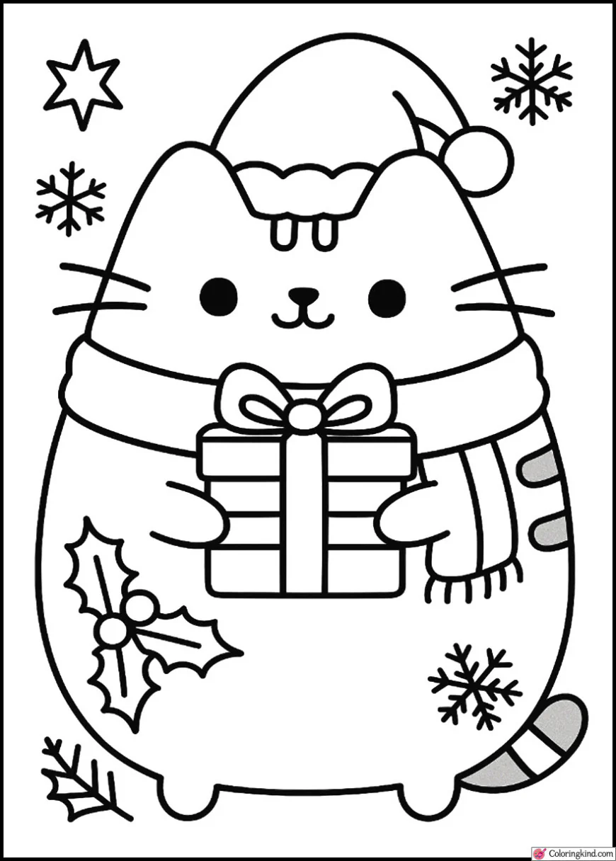 Pusheen Wearing a Santa Hat at Christmas