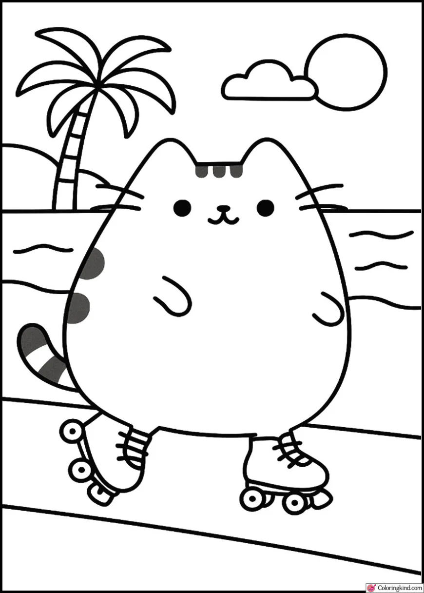 Pusheen Roller Skating by the Beach