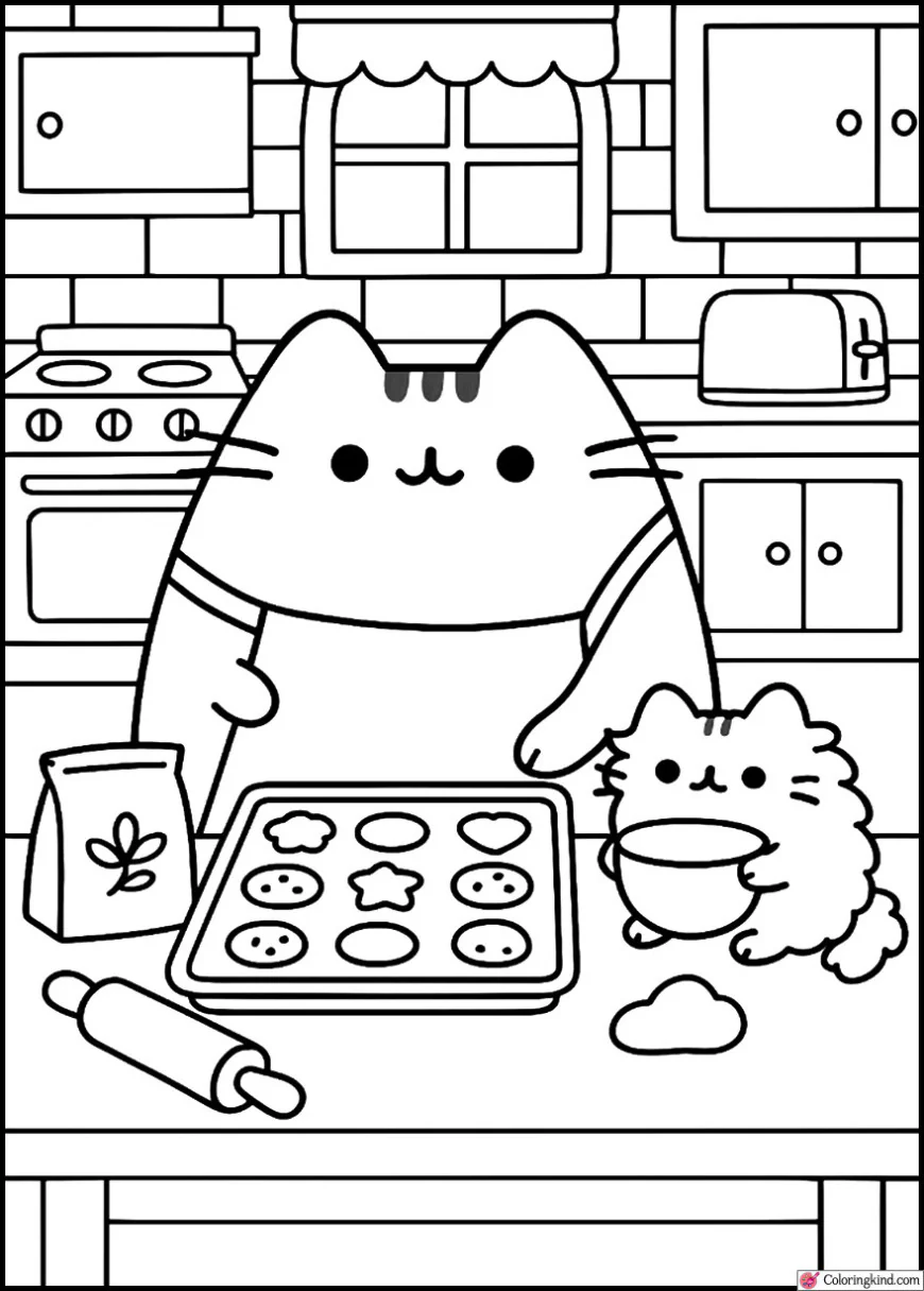 Pusheen and Stormy Baking Cookies in a Cozy Kitchen