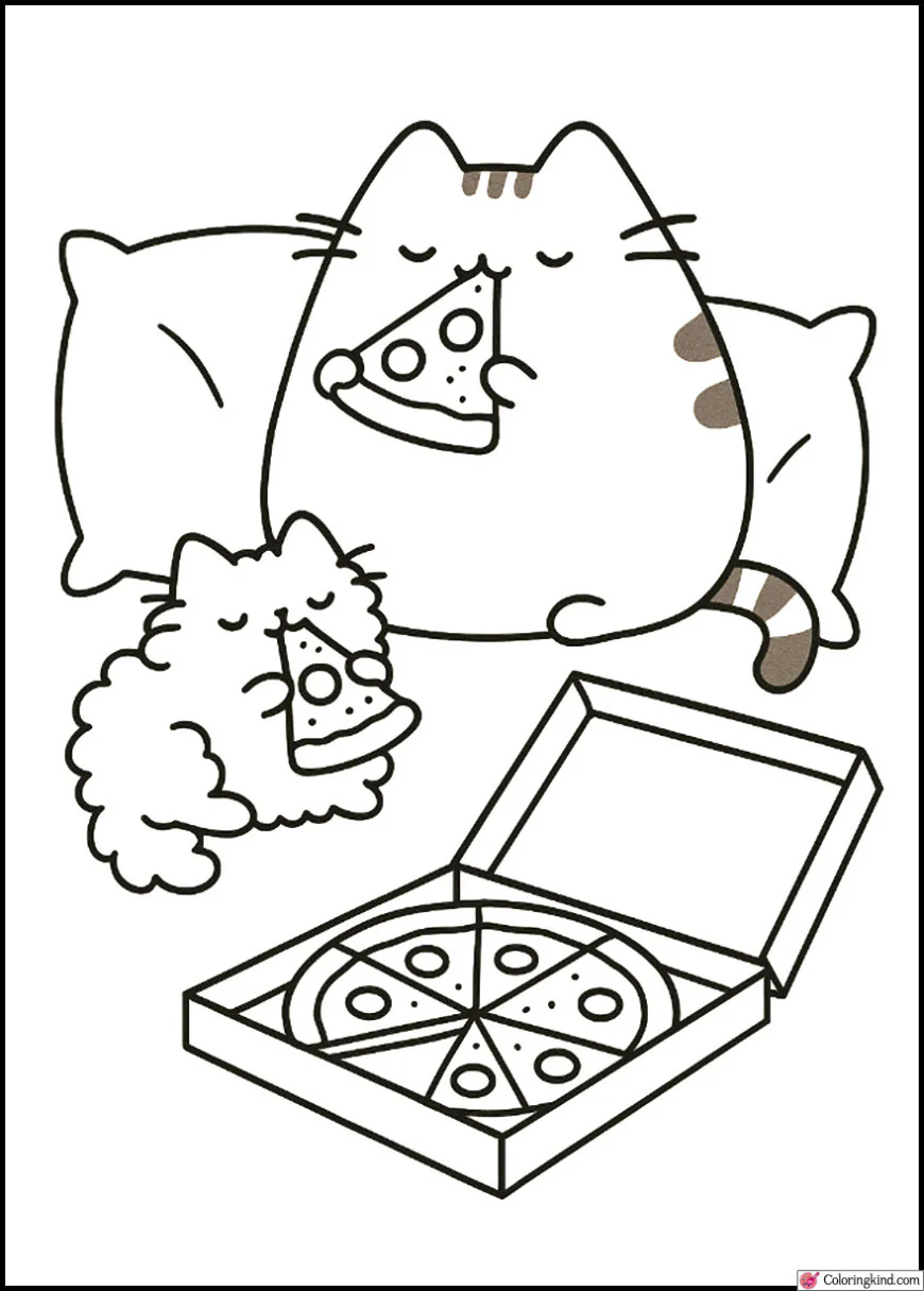 Pusheen and Stormy Eating Pizza at a Sleepover