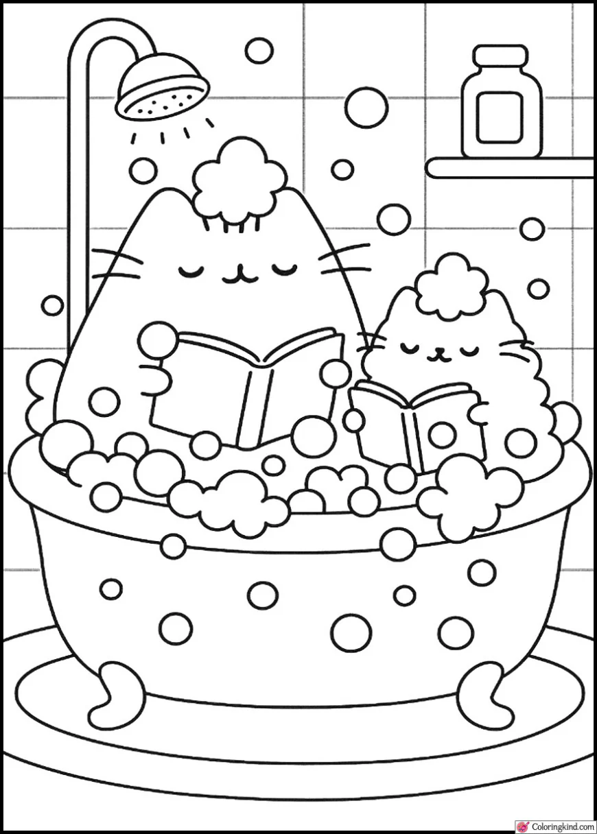Pusheen and Stormy Taking a Bubble Bath