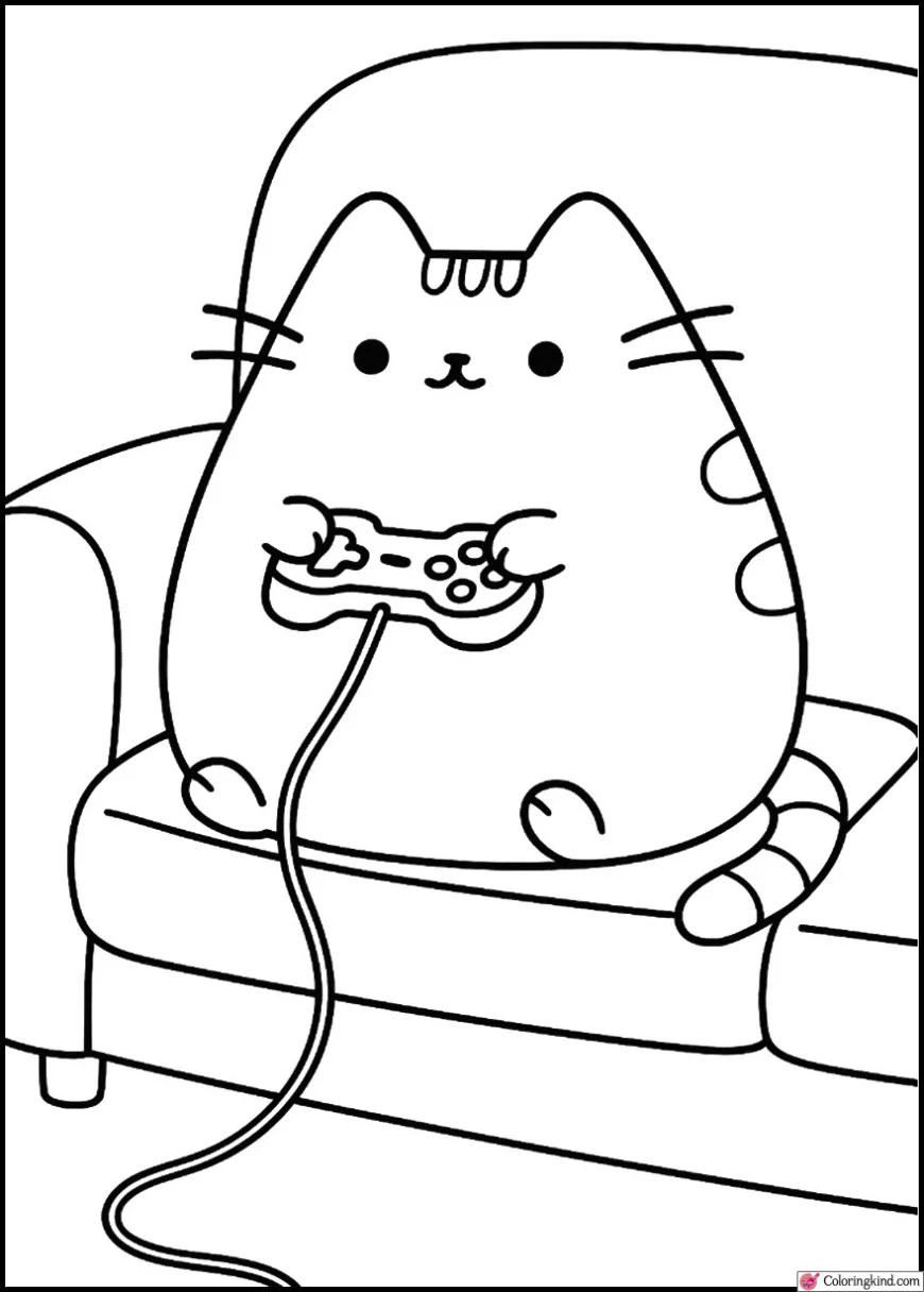 Pusheen Playing Video Games on the Couch