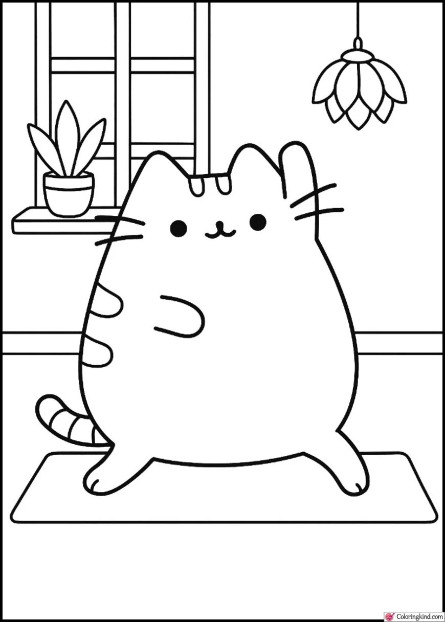 Pusheen Doing Yoga in a Peaceful Studio