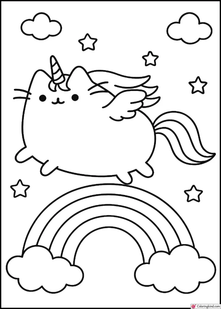 Unicorn Pusheen Flying Over a Rainbow