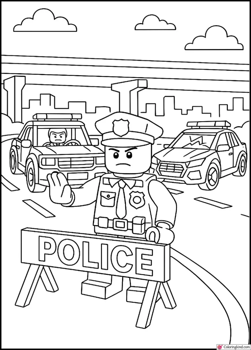 Lego Police blocking highway with patrol cars