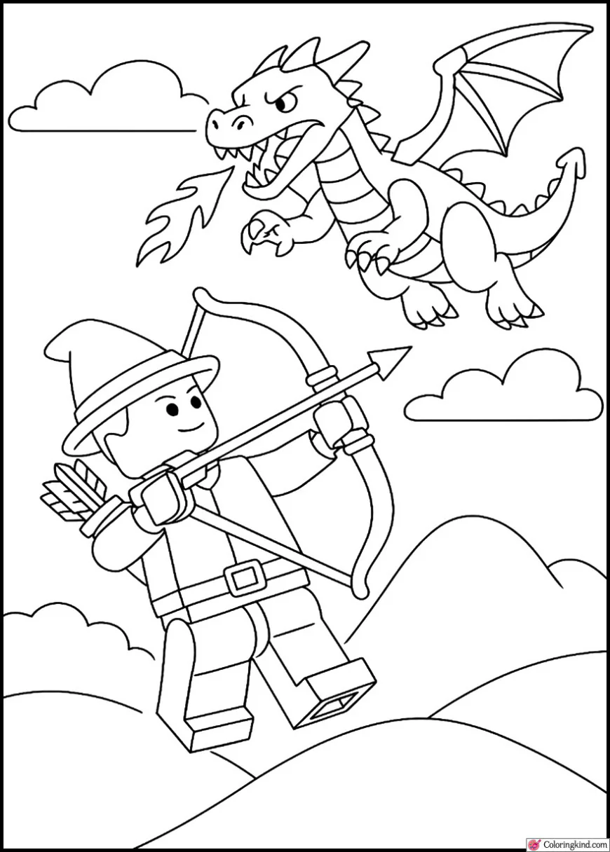 LEGO Archer shooting at dragon mid-flight