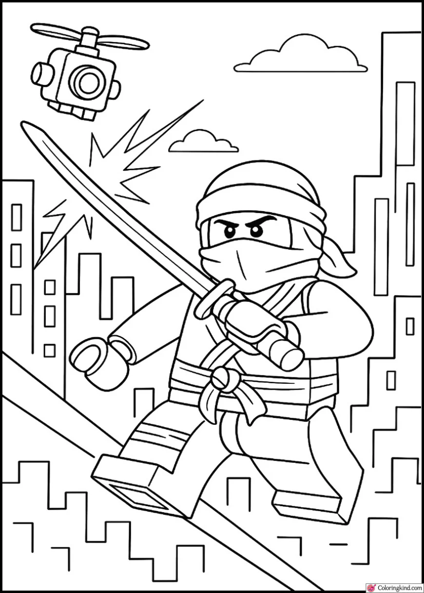 Ninja slicing through drones in neon night scene