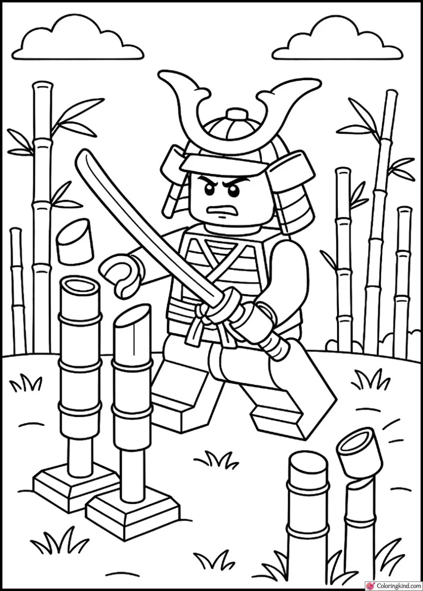 Samurai slicing bamboo targets during training challenge