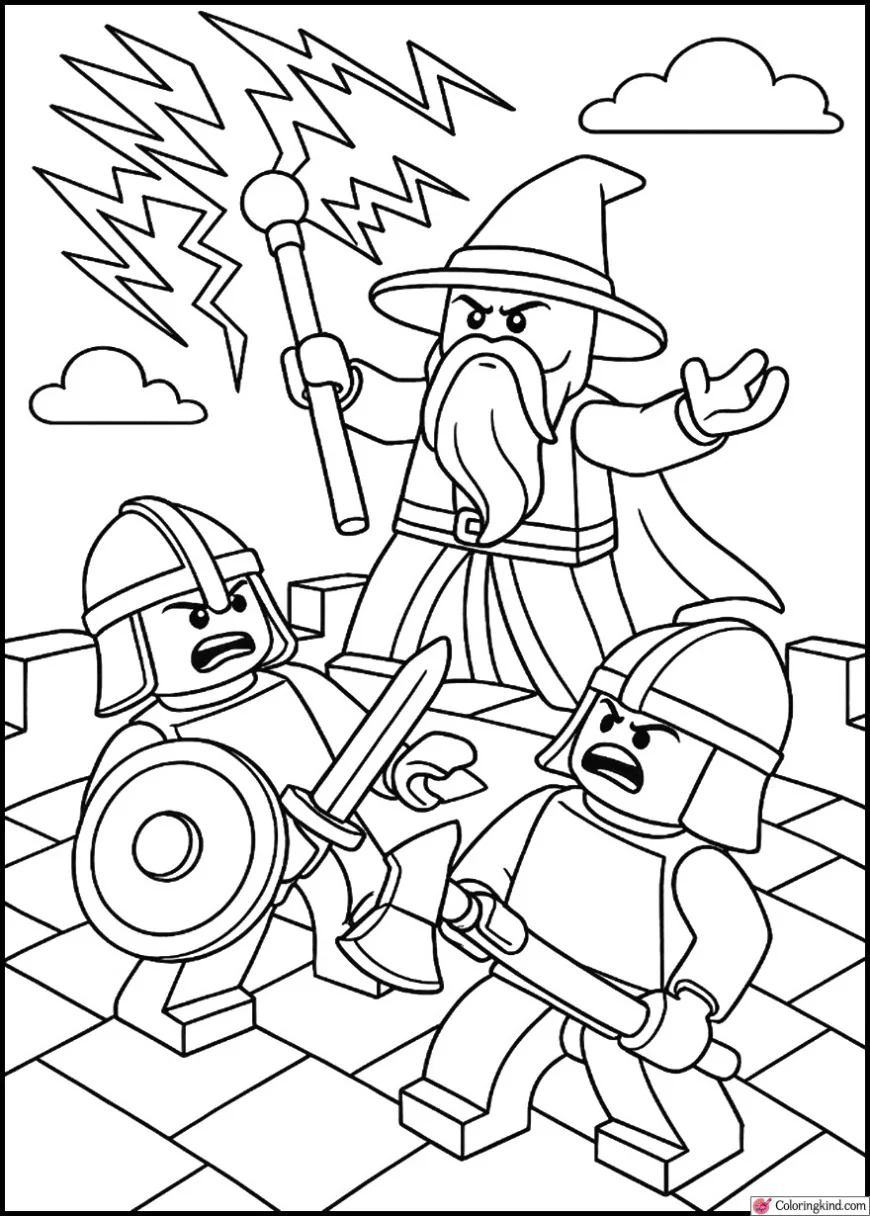 Wizard summoning lightning over enemies in tower top fight