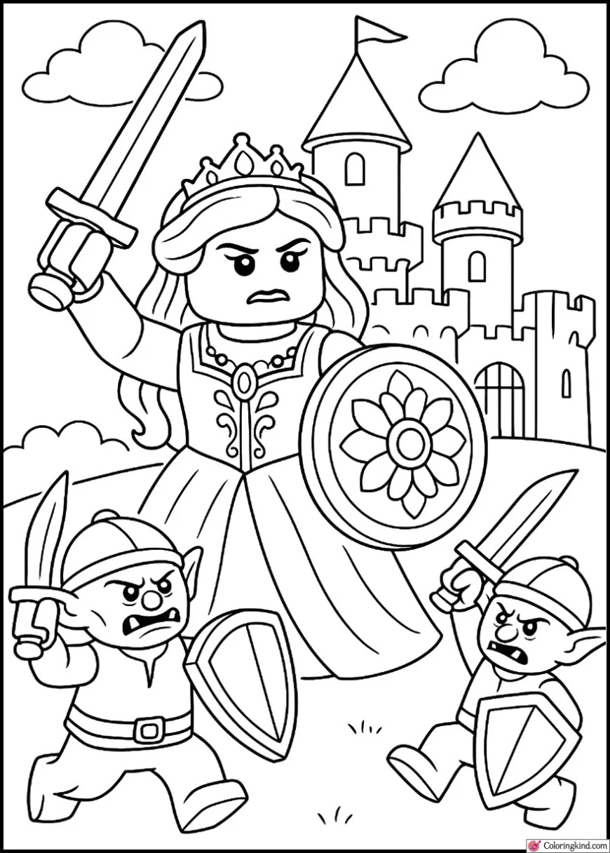 LEGO Princess fighting goblins to defend her castle