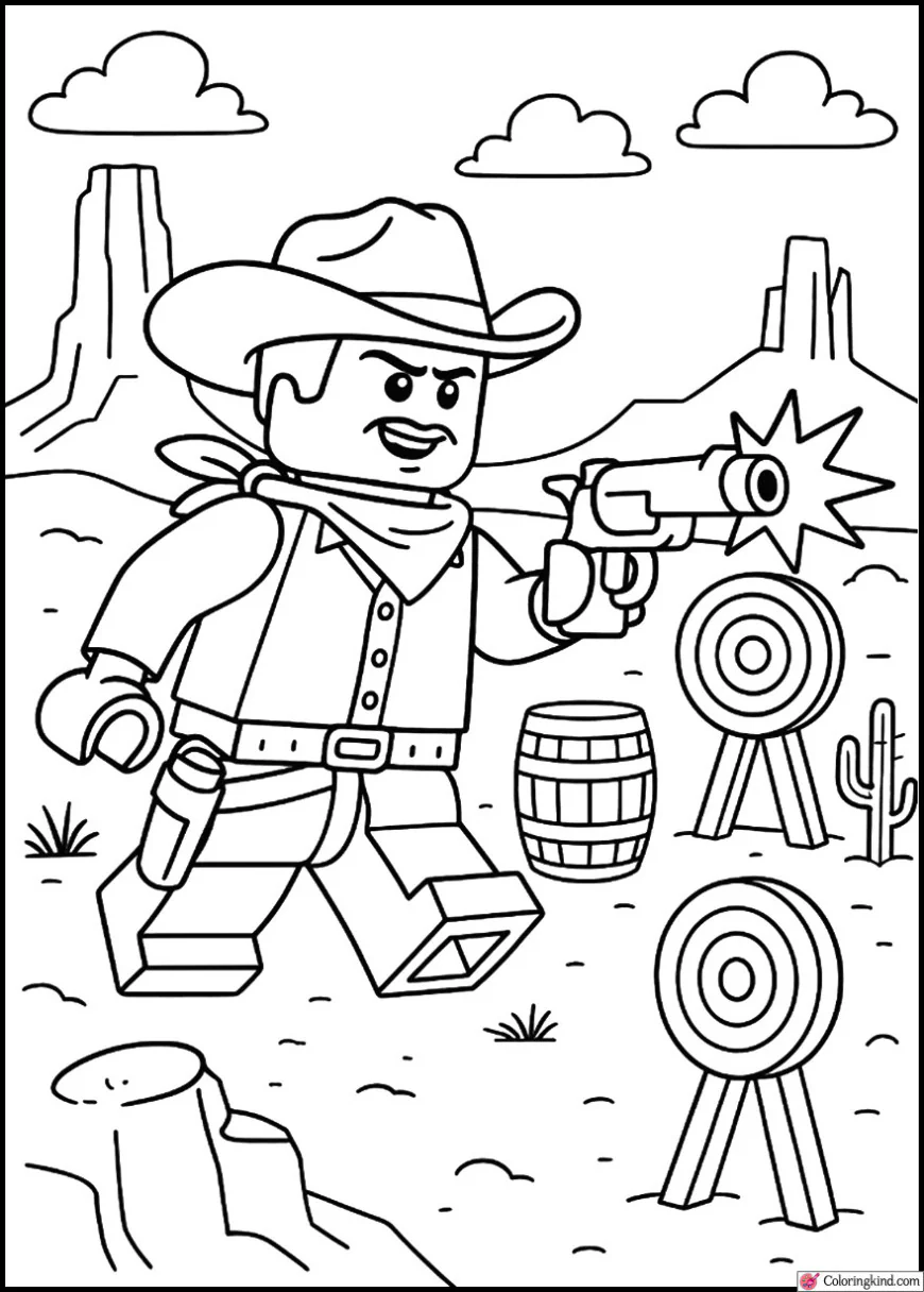 Cowboy shooting targets in desert game mission