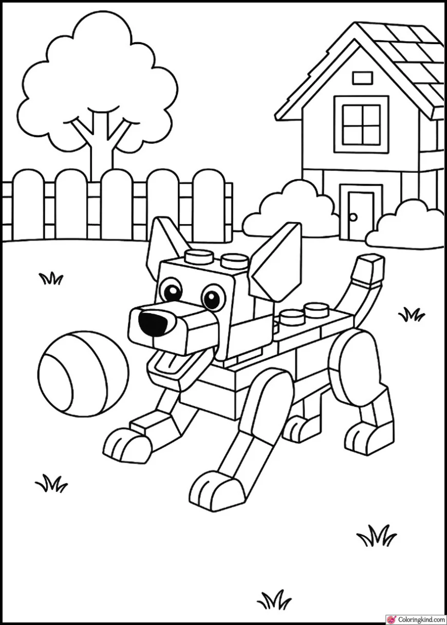 LEGO Dog Playing Fetch in the Yard