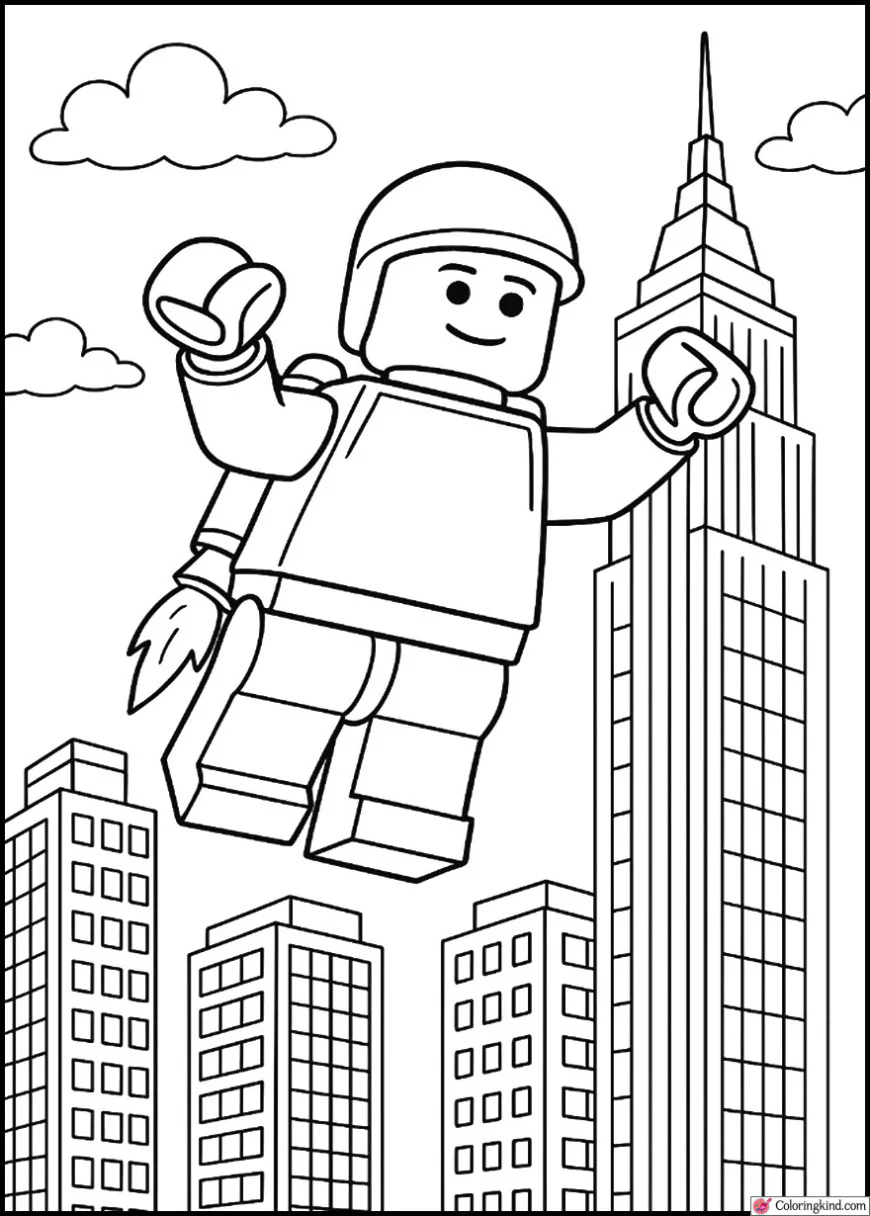 LEGO Superhero Flying Over the City