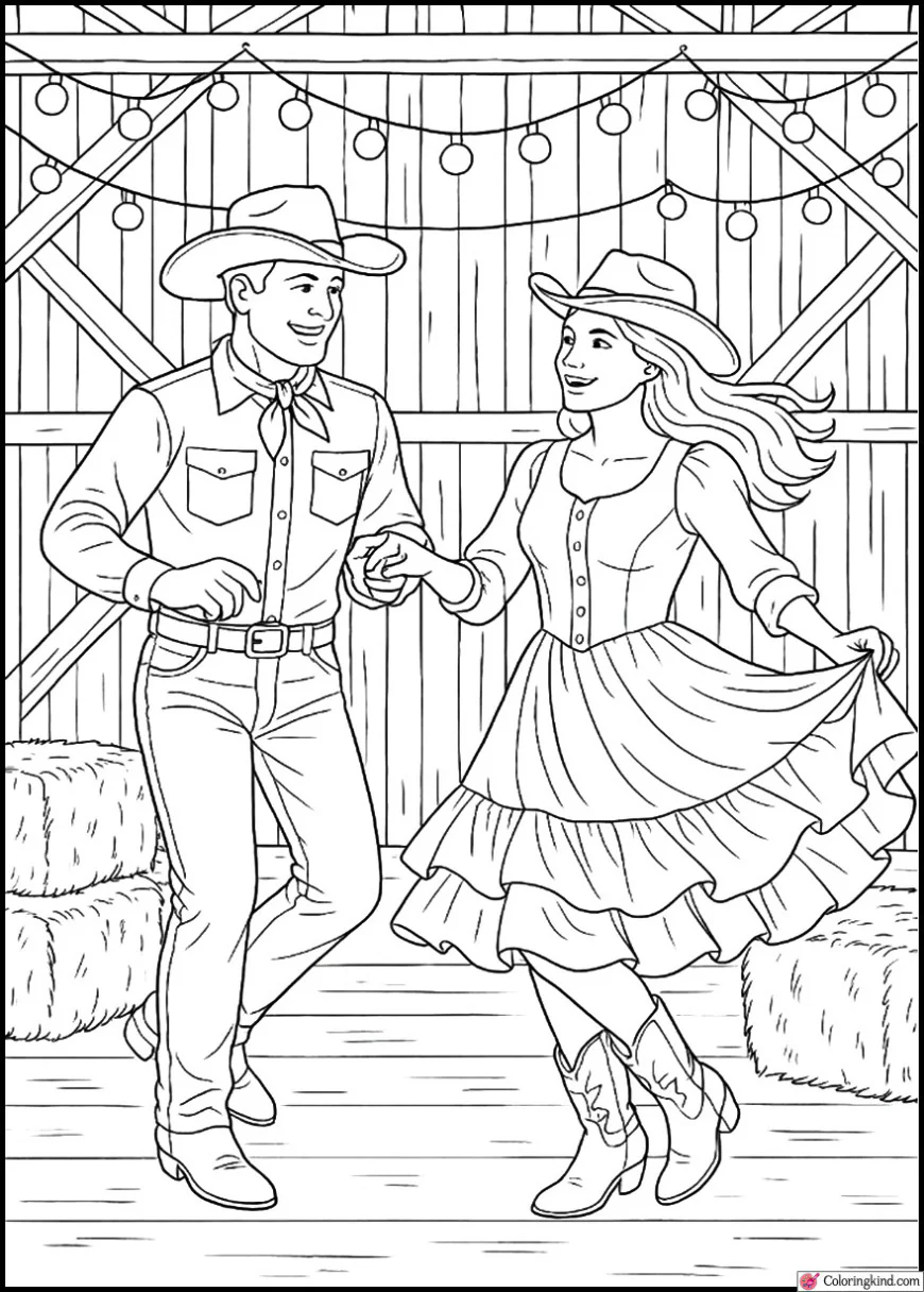Square Dance in Country Barn with String Lights