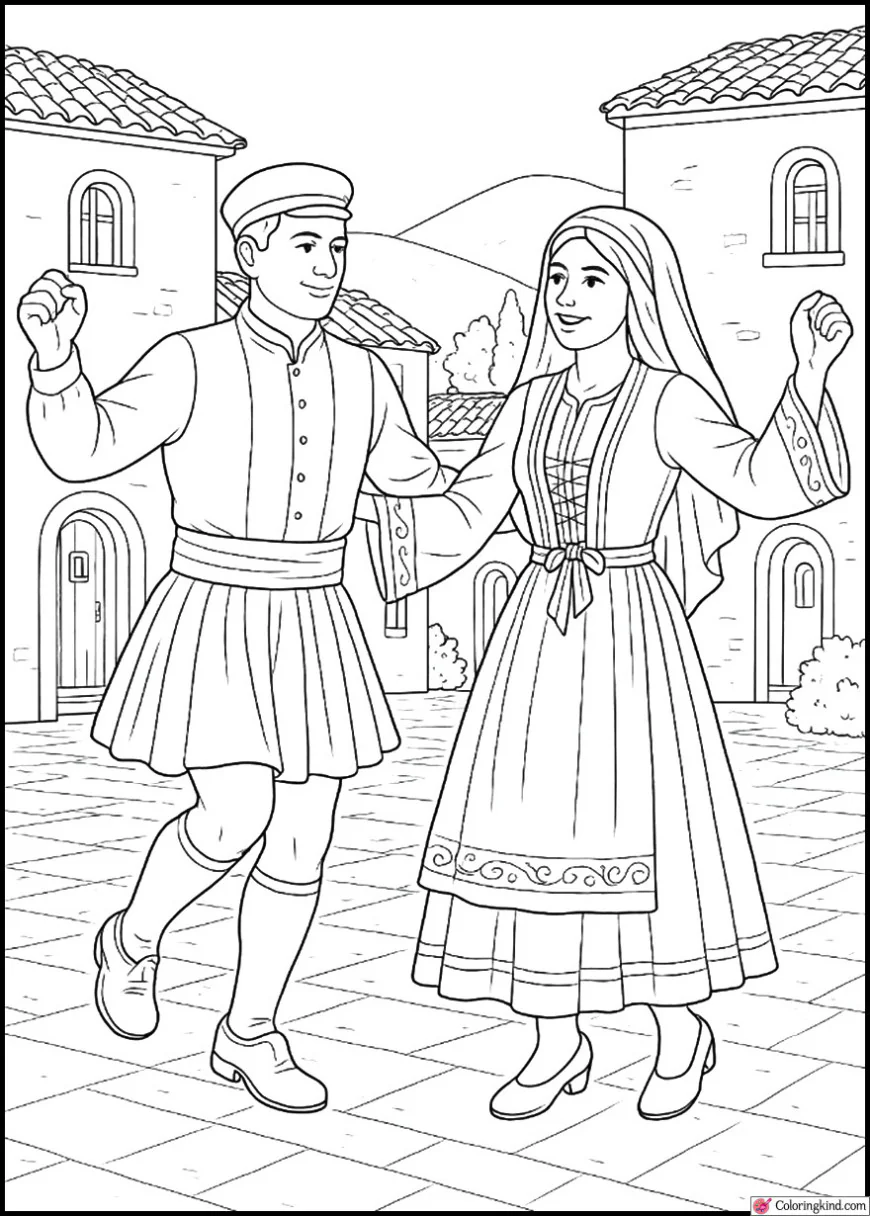 Greek Folk Dance in Village Square
