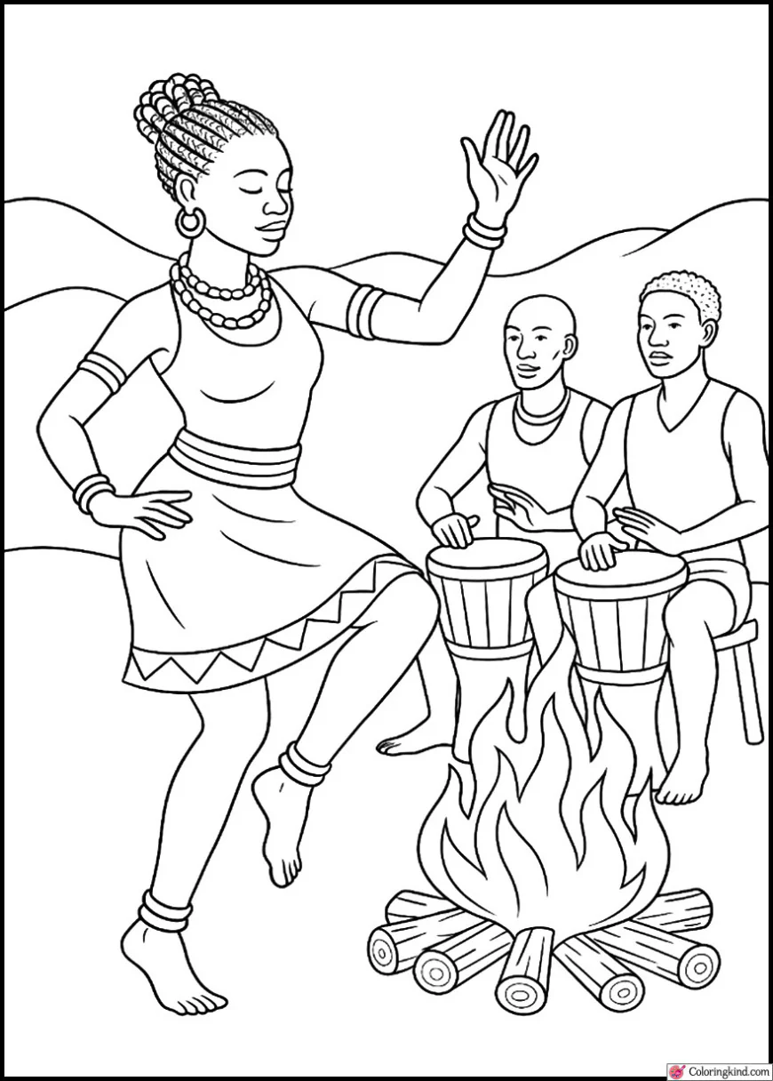 African Tribal Dance Around Bonfire with Drummers