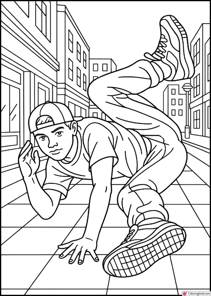 Street Breakdancer Spinning on City Pavement