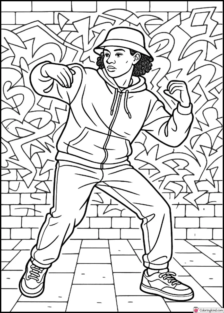 Hip Hop Dancer Popping Under Graffiti Wall