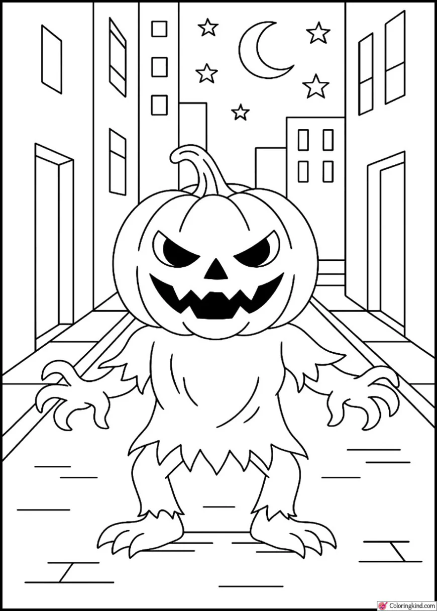 Pumpkin Monster in Dark Alley