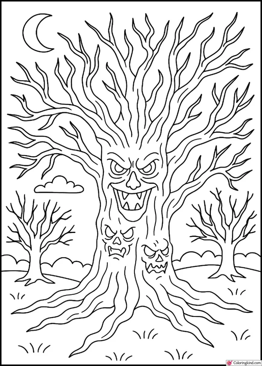 Evil Tree with Faces at haunted forest