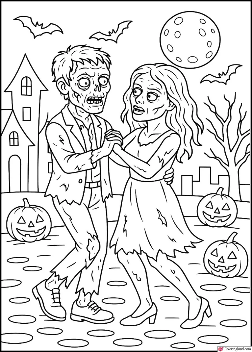 Zombie Couple Dancing at Halloween street