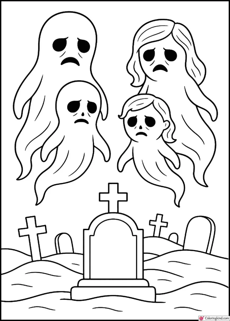 Ghost Family Floating Above Graveyard