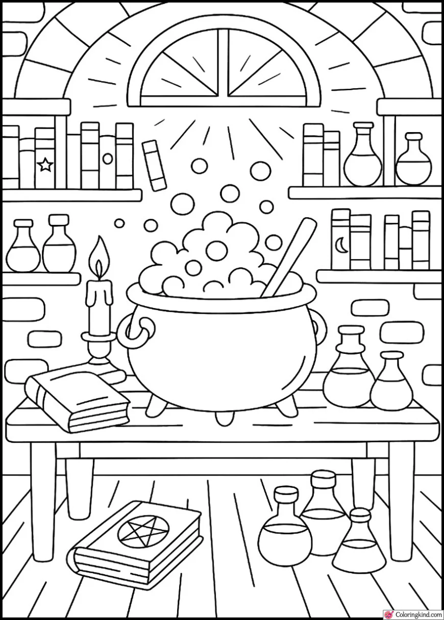 Witch’s Potion Room with Spells and Books