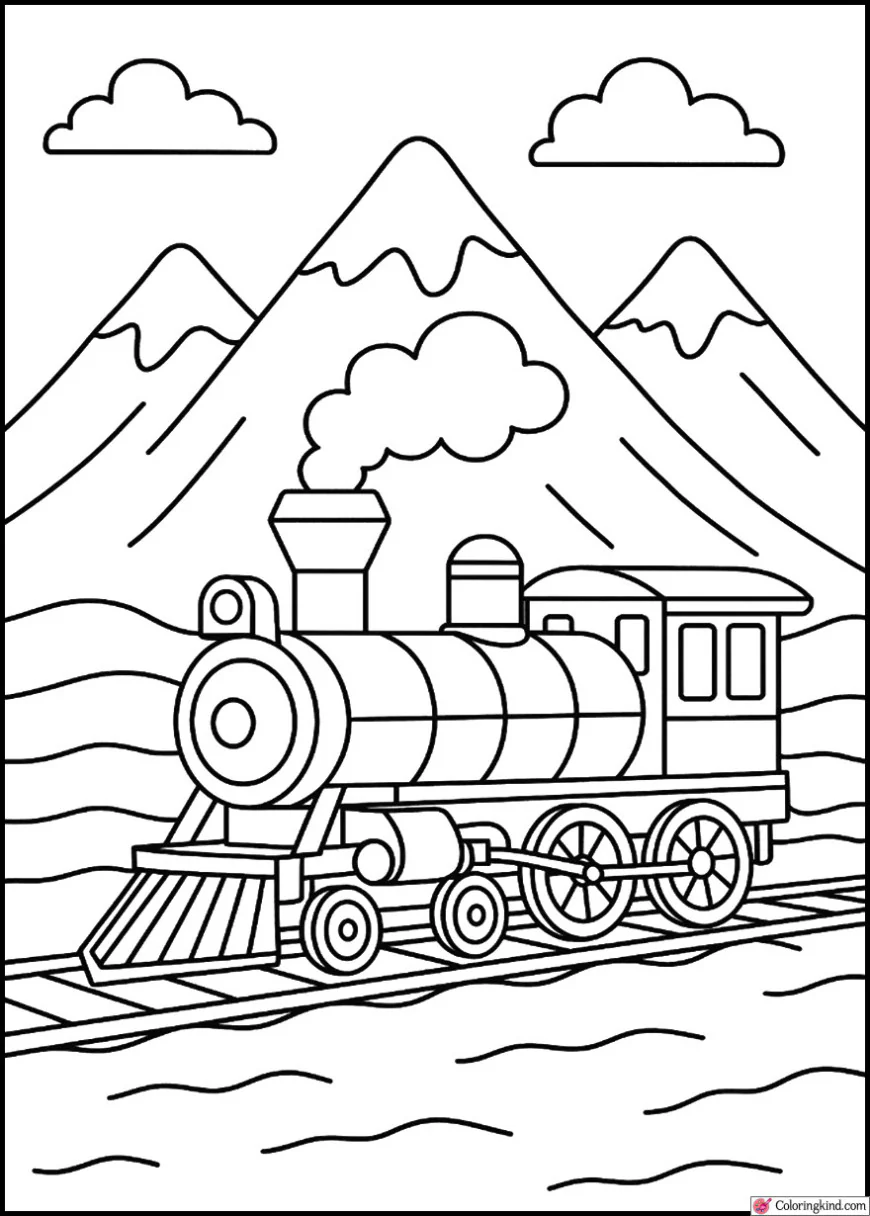 Train Beside Snowy Mountains