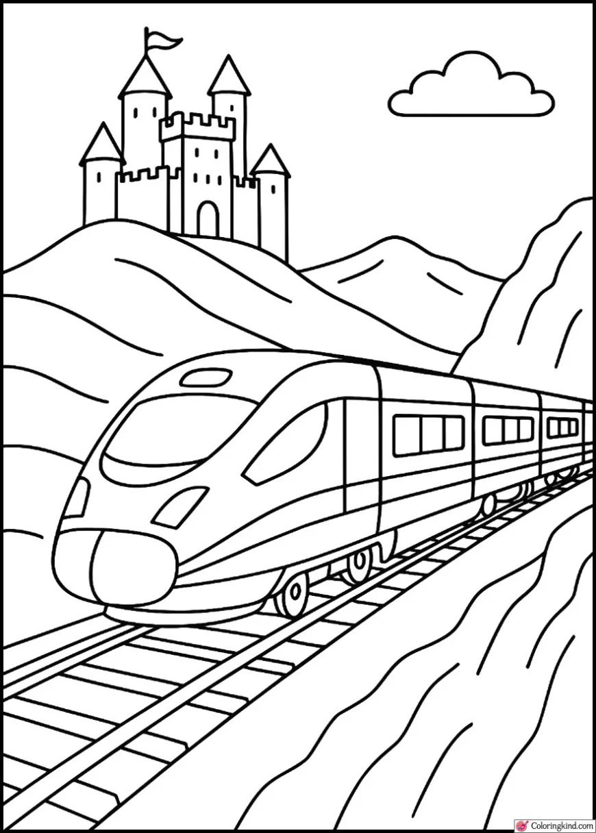 Train Passing Ancient Castle on Hill