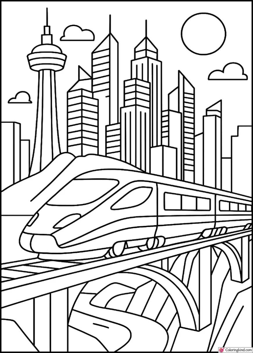 Bullet Train Through Futuristic City