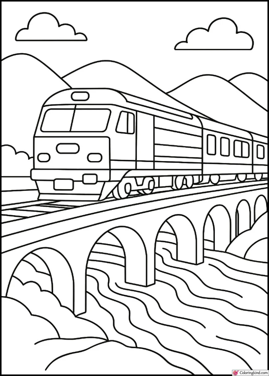 Train and Bridge Over Flowing River