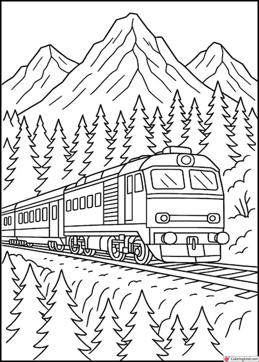 Mountain Train Passing Pine Forest