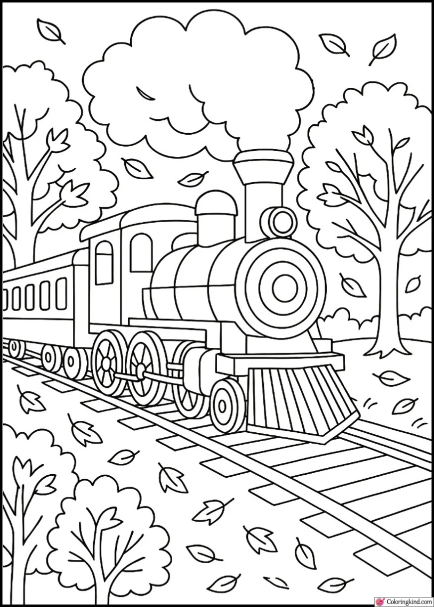 Steam Engine Surrounded by Autumn Trees