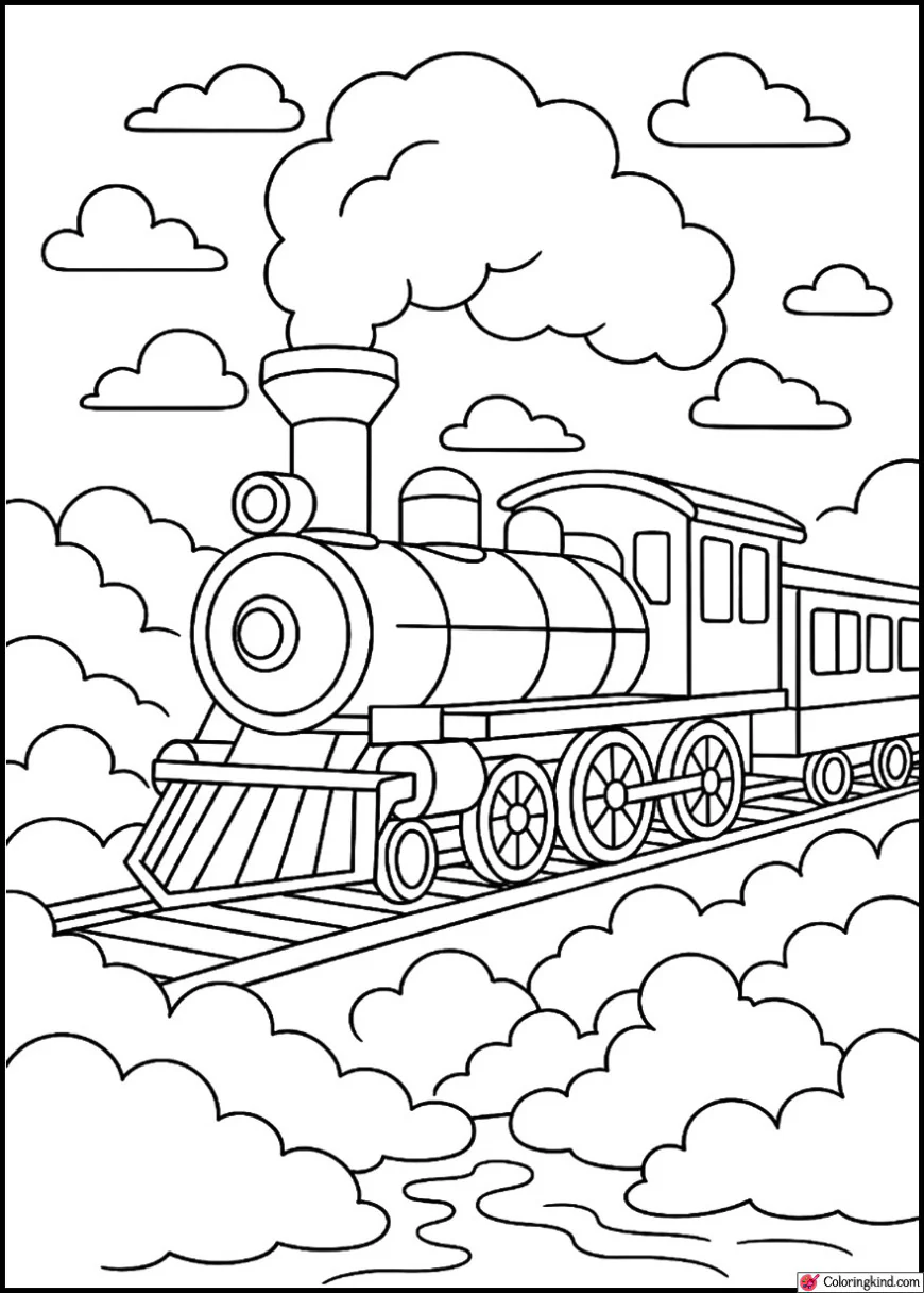 Magical Train Floating Through Clouds