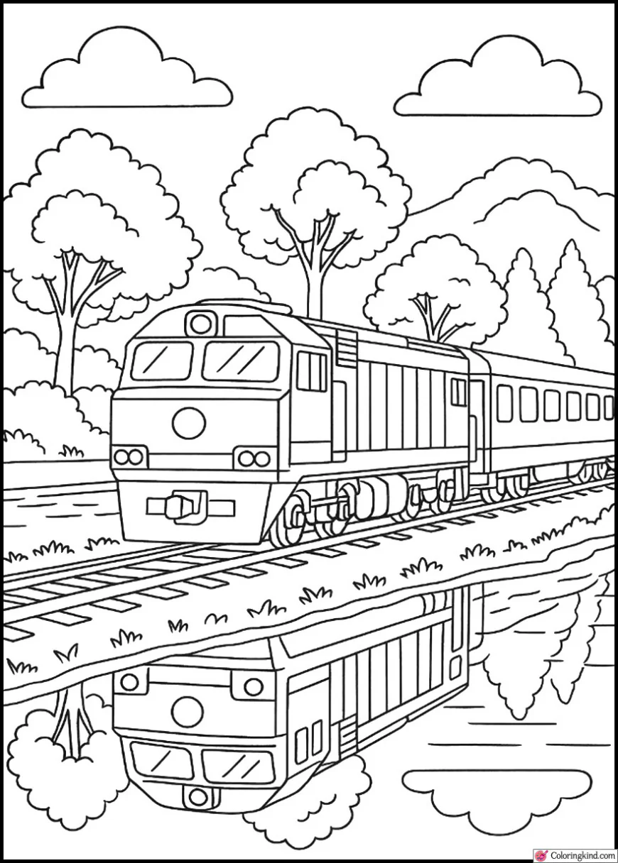 Train Along a River with Reflections