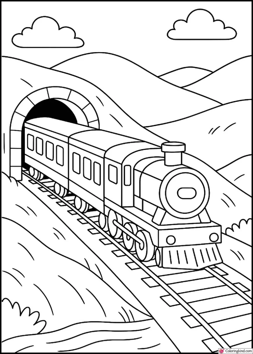 Train Passing Through a Tunnel in the Hills